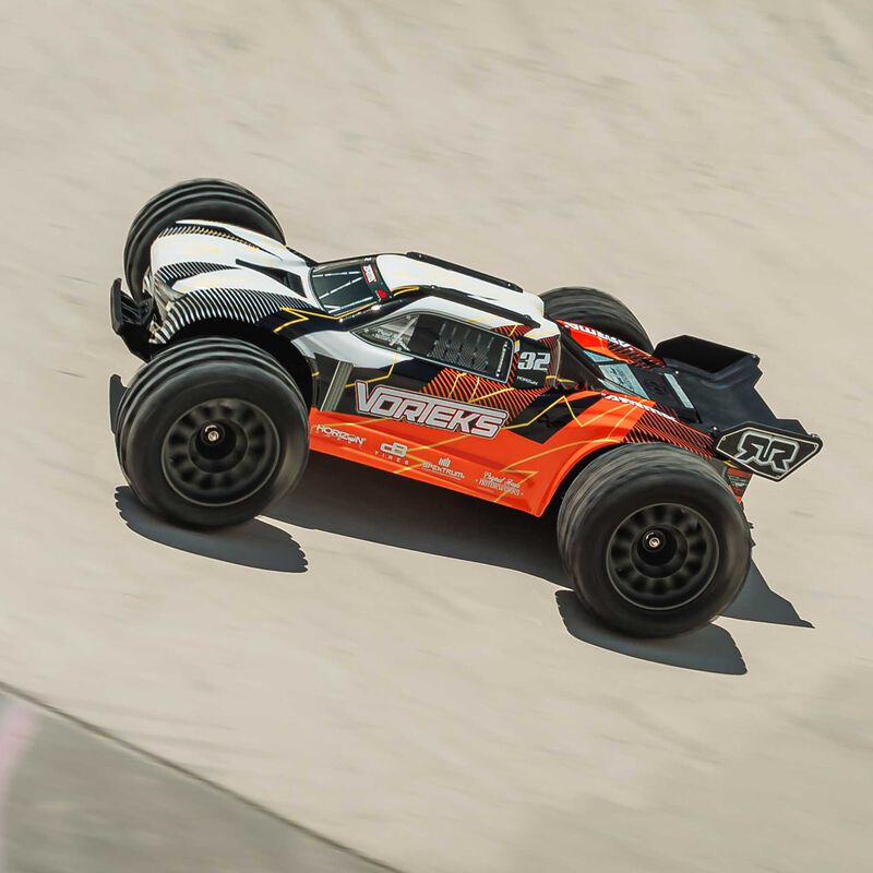 1/10 Vorteks 2wd MEGA 550 Brushed stadium Truck RTR with Battery & Charger, orange/purple
