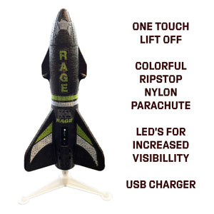 Spinner Missile XL Electric Free-Flight Rocket with Parachute and LEDs, Black