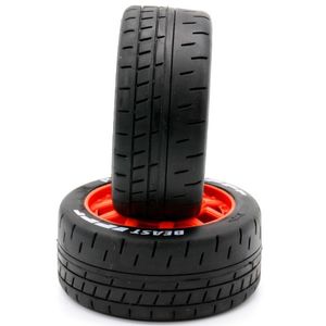 1/8 GT Beast Belted Mounted Tires 17mm Medium Orange Wheels