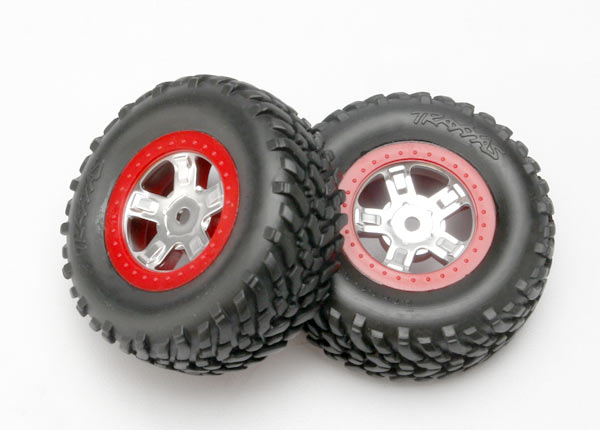 7073A Traxxas SCT Pre-Mounted Tires & Wheels w/Red Beadlock
