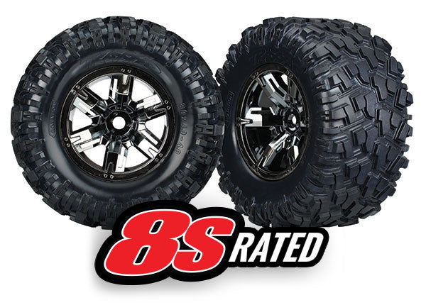 7772A Traxxas Tires & wheels, assembled, glued X-Maxx black chrome wheel