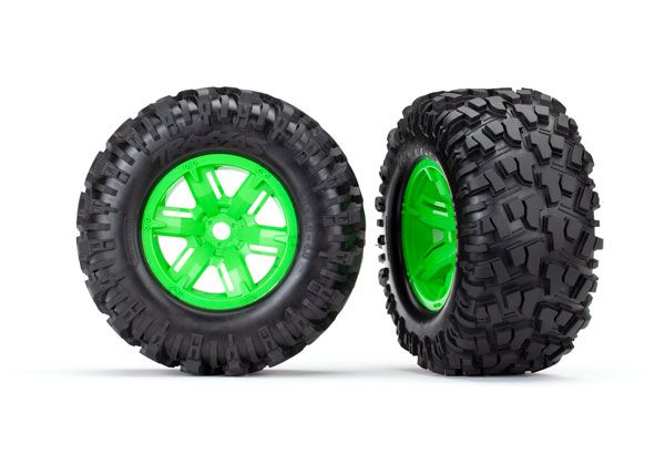 7772G Traxxas X-Maxx green wheels, Maxx AT tires, glued (2)