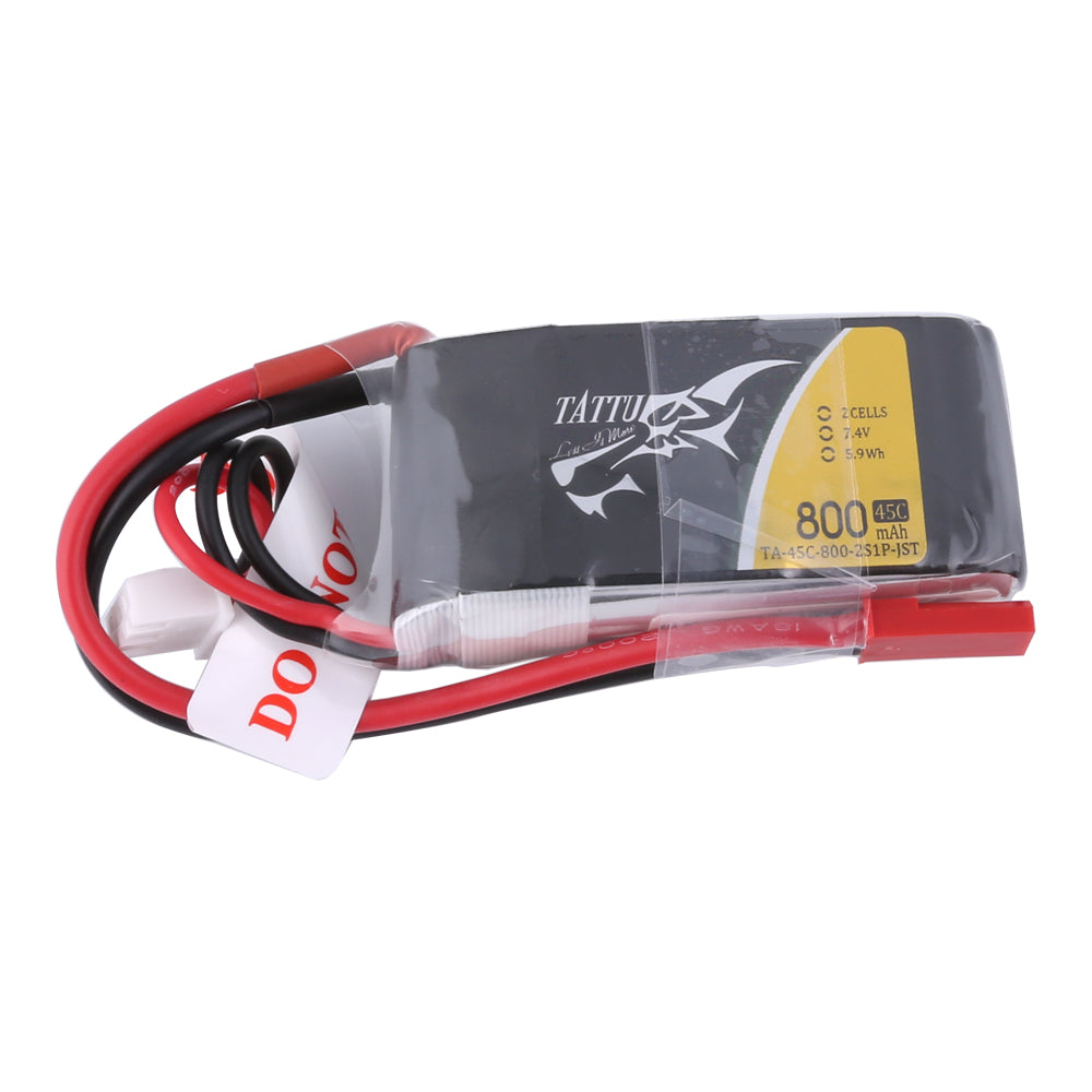 Tattu 800mAh 2S1P 7.4V 45C LiPo JST Plug Soft Case