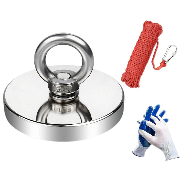 300Lbs/145Kgs Fishing Magnet Kit With Rope & Gloves
