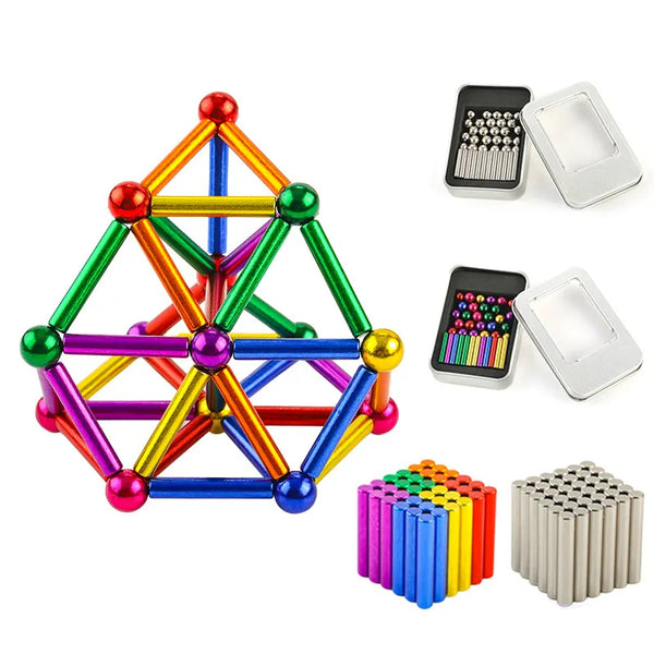 Magnetic Building Toy Sticks Kit With Steel Balls 64Pcs