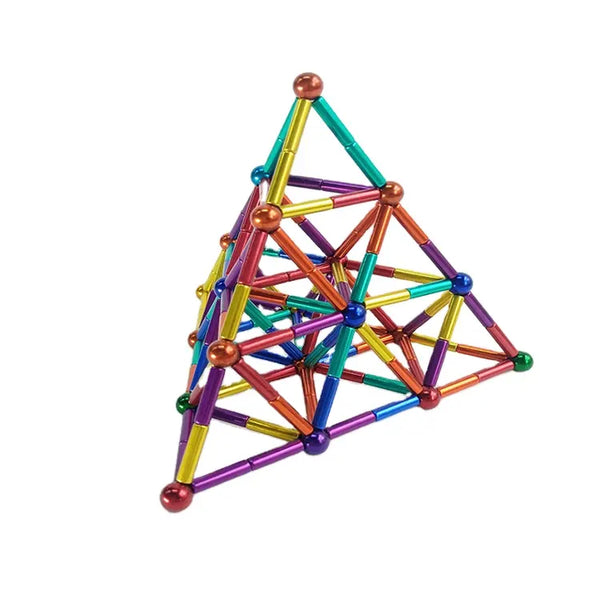 Magnetic Building Toy Sticks Kit With Steel Balls 64Pcs