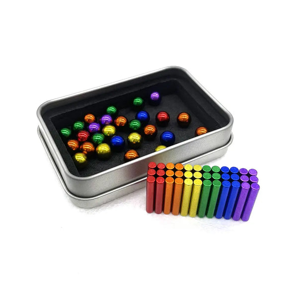 Magnetic Building Toy Sticks Kit With Steel Balls 64Pcs
