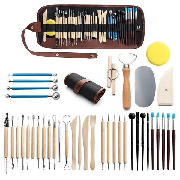 40Pc Complete Sculpting Clay Pottery Tool Set With Roll Out Bag