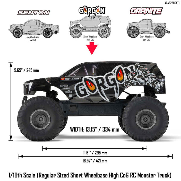 Arrma 1/10 GORGON 2wd Monster Truck RTA Kit - Gun Metal