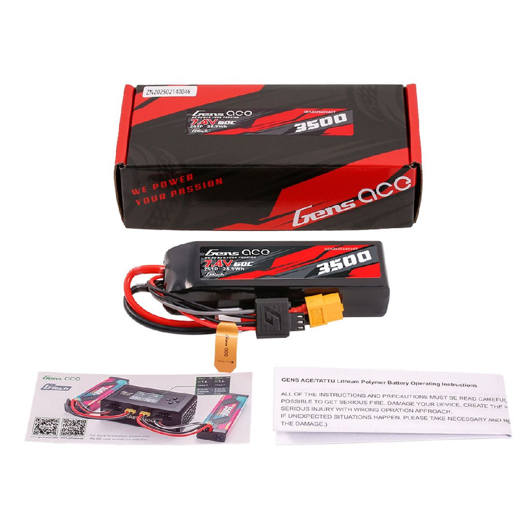 Gens Ace G-Tech 3500mAh 2S 7.4V 60C Lipo Battery w/ XT60 Plug