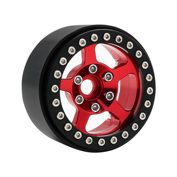Hobby Details 1.9" Aluminum Wheels - 5 Stars (4)(Red Rings)