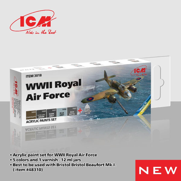 ICM Acrylic Paint Sets for WWII Royal Air Force (6 colours)