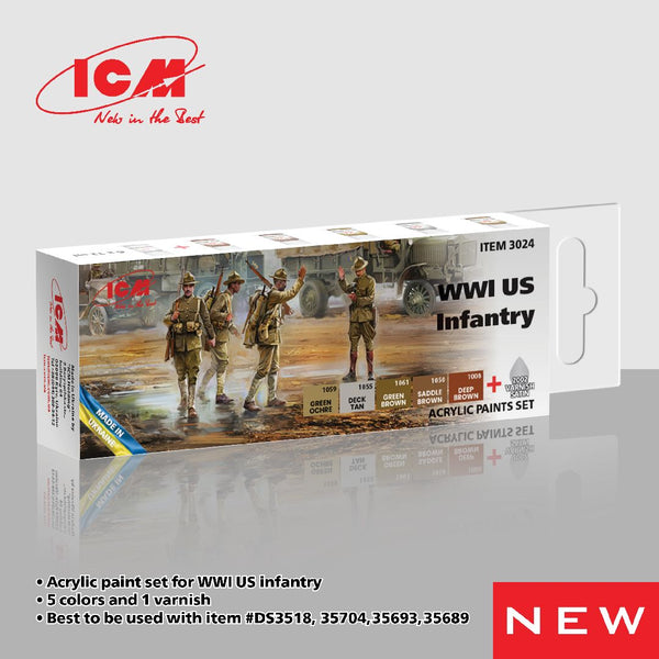 ICM Acrylic Paint Sets for WWI US Infantry (6 colours)