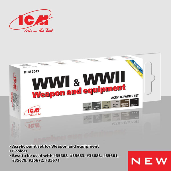 ICM Acrylic Paint Set for WWI & WWII Weapon & Equip (6 colours)