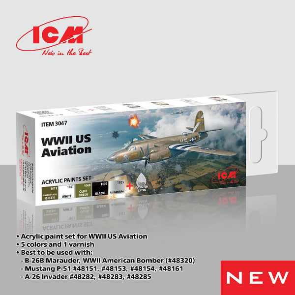ICM Acrylic Paint Sets for WWII US Aviation (6 colours)