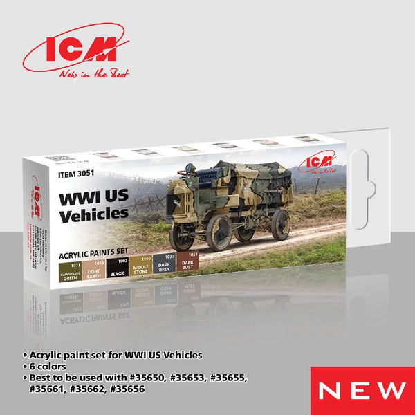 ICM Acrylic Paint Set for WWI US military vehicles (6 colours)