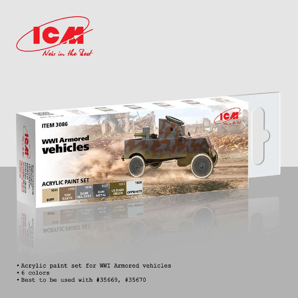ICM Acrylic Paint Set for WWI Armored vehicles (6 bottles)
