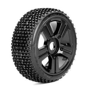 Roller 1/8 Buggy Tires, Mounted on Black Wheels, 17mm Hex (1 pair)