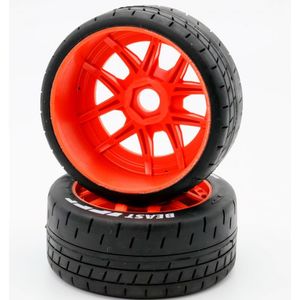 1/8 GT Beast Belted Mounted Tires 17mm Medium Orange Wheels