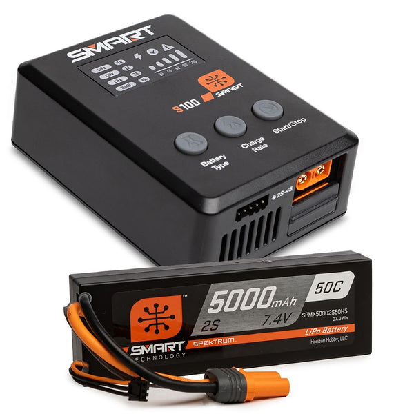 Spektrum Smart Bundle: 5000mAh 2S 50C LiPo (IC5)/S100 Charger