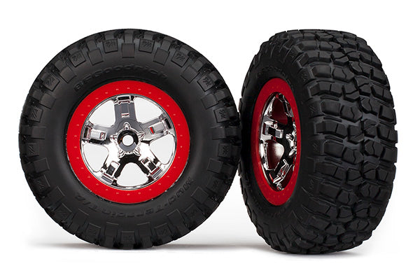 5867 Traxxas Tires & wheels, assembled, glued (SCT chrome, red)
