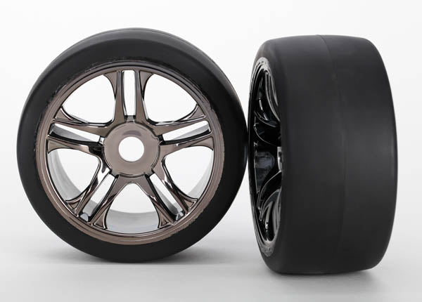 6477 Traxxas Rear Tire & Wheel Set (2) (Black Chrome) (S1)