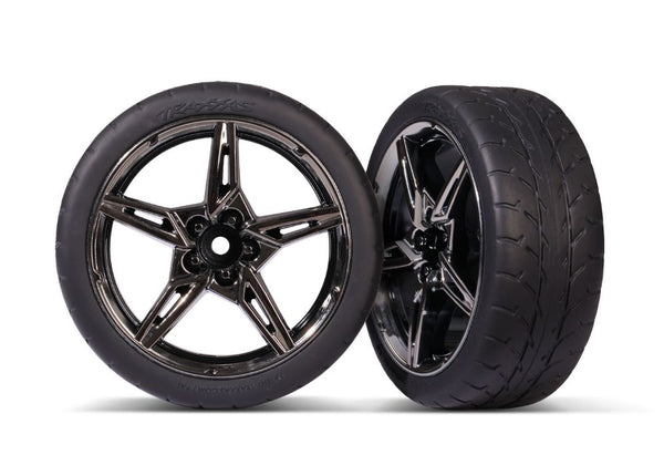 9370 Traxxas Tires & wheels, assembled, glued (black chrome 2.8" wheel)