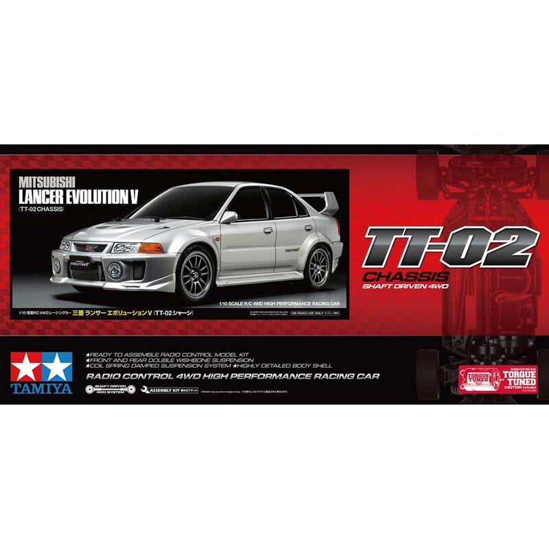 Tamiya 1/10 RC Mitsubishi Lancer Evolution V, TT-02 Kit with Hobbywing ESC