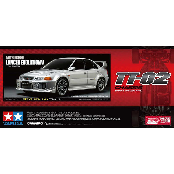 Tamiya 1/10 RC Mitsubishi Lancer Evolution V, TT-02 Kit with Hobbywing ESC