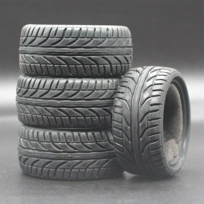 Touring Tires On-Road Tread W/Black Rims Wheels 1/10 RC On Road