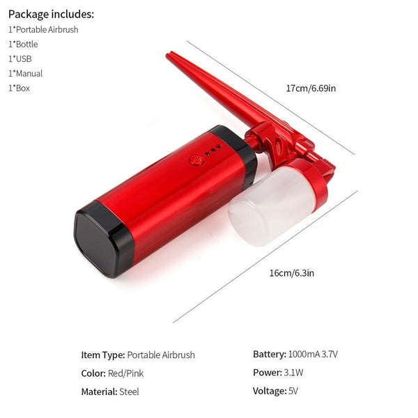 Red Airbrush Compressor Kit USB Rechargeable 1000Mah 3.7v