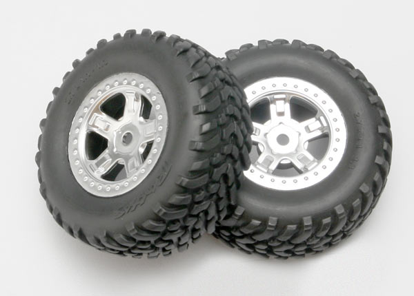 7073 Traxxas Tires and wheels, assembled, glued (SCT satin chrome)