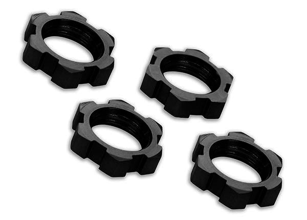 7758A Traxxas Wheel nuts, splined, 17mm, serrated (black-anodized) (4)