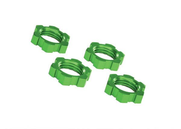 7758G Traxxas Wheel Nuts, Splined, 17mm, Serrated (green-anodized) (4)