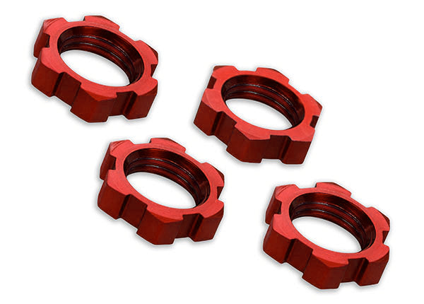 7758R Traxxas Wheel nuts, splined, 17mm, serrated (Red-anodized) (4)