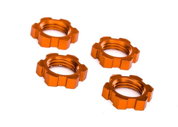 7758T Traxxas Wheel Nuts, Splined, 17mm, Serrated (orange-anodized)(4)