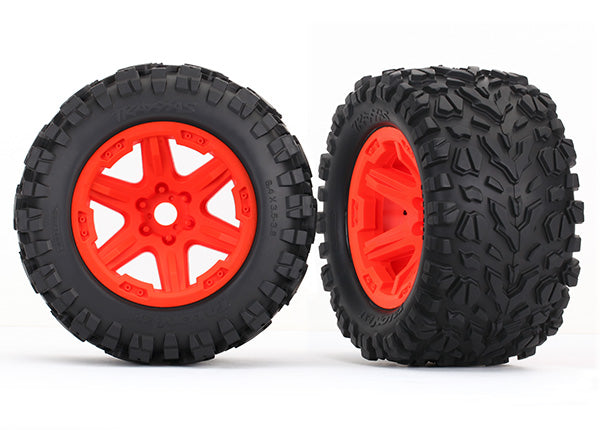 8672A Traxxas Tires & wheels, assembled, glued (orange Carbide wheels)
