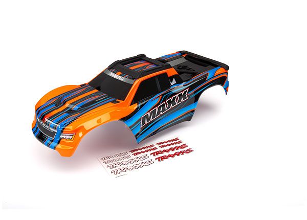 8911T Traxxas Body, Maxx, orange (painted)/ decal sheet