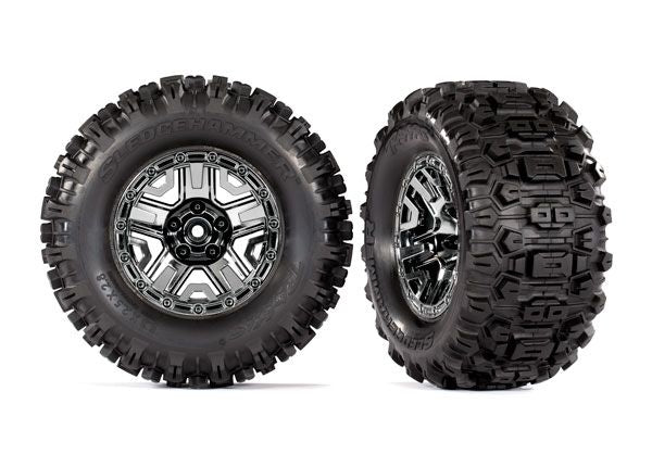 9072 Traxxas Tires & wheels, assembled, glued (black chrome 2.8" wheels)