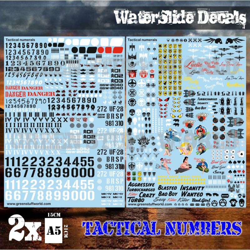 Waterslide Decals - Tactical Numbers and Pinups